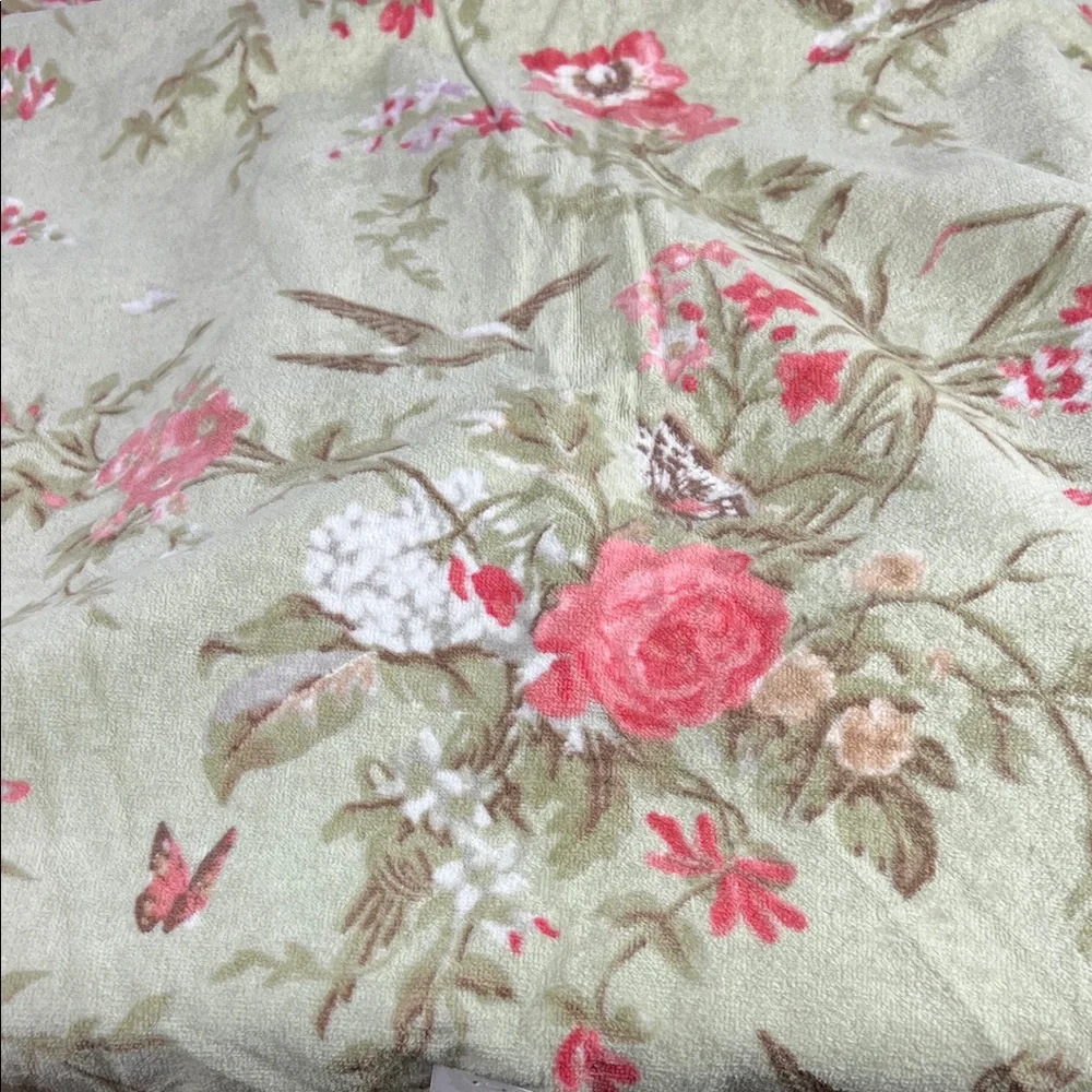 Cabbages & Roses London Bath Towels Green Pink Floral Velour Cotton 2 Pc Set NEW